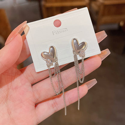 925 Silver Needle Long Fringed Zircon Earrings-Jewearrings