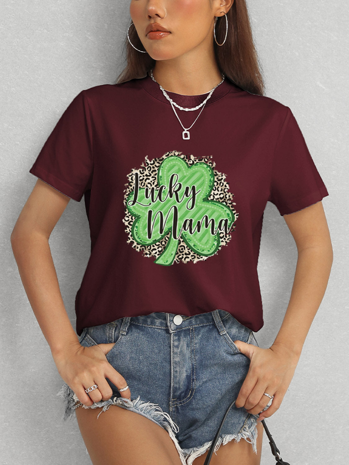 LUCKY MAMA Round Neck T-Shirt-Jewearrings