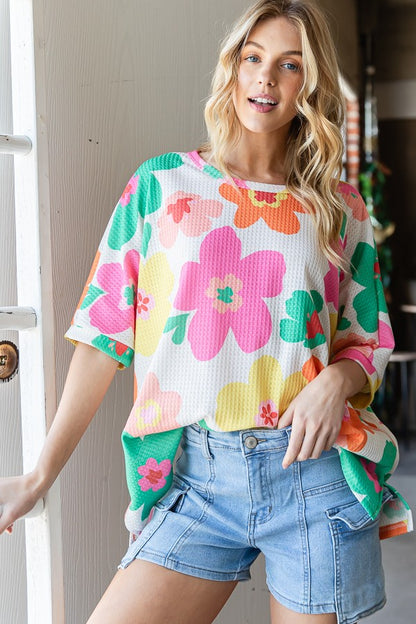 HOPELY Floral Waffle Oversize T-Shirt-Jewearrings