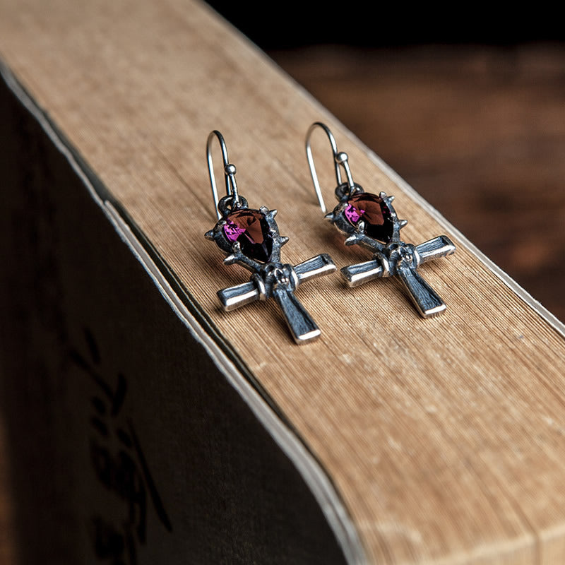 S925 Sterling Silver Anka Life Cross Earrings-Jewearrings