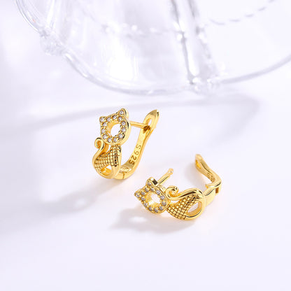 Women's Temperament Personality Sterling Silver Cat Earrings-Jewearrings