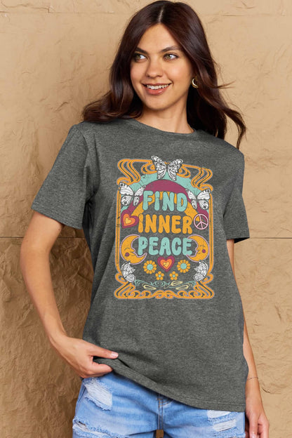 Simply Love Full Size FIND INNER PEACE Graphic Cotton T-Shirt-Jewearrings