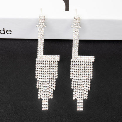 Fashion Jewelry 925 Silver Needle Ornaments Rhinestone Letter B Earrings Banquet Tassel Ear Ornaments Female-Jewearrings