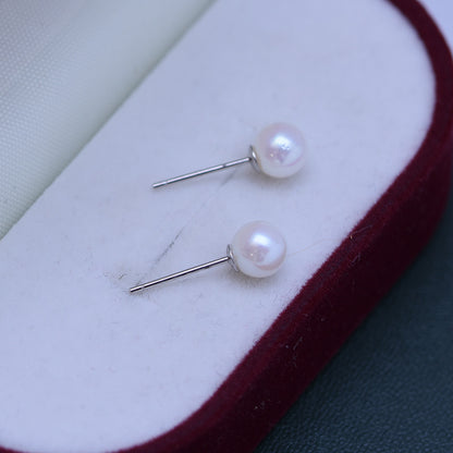 S925 Silver Sea Water Perfect Circle Strong Light Pearl Stud Earrings For Women-Jewearrings