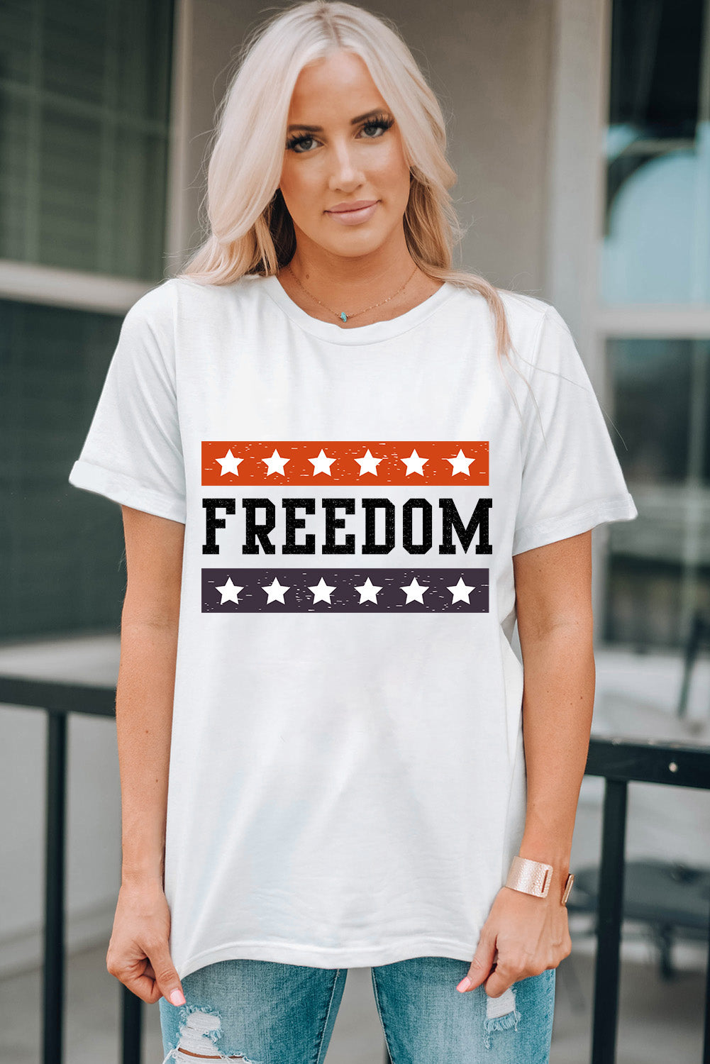 FREEDOM Graphic Cuffed Sleeve Tee-Jewearrings