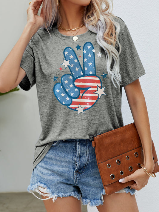 US Flag Peace Sign Hand Graphic Tee-Jewearrings