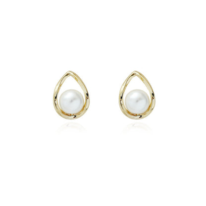 Oval Hollow Highlight Pearl Earrings-Jewearrings