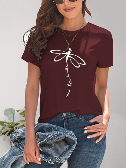 Dragonfly Graphic Round Neck Short Sleeve T-Shirt-Jewearrings