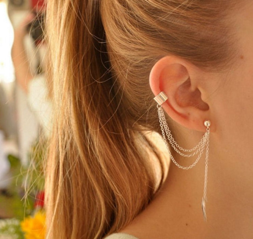 Metal leaf tassel ear clip earrings-Jewearrings