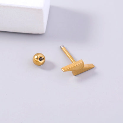 European and American hip-hop stainless steel anti-fading lightning stud earrings can be unscrewed round bead studs accessories female jewelry-Jewearrings