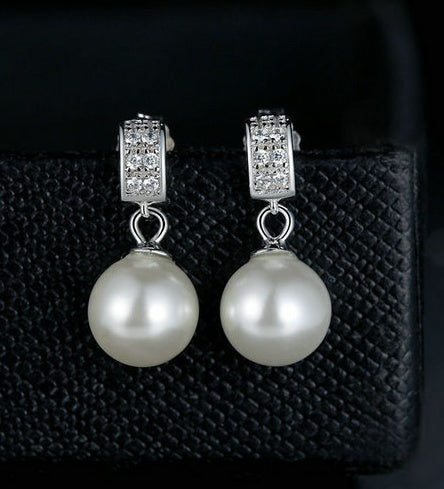 Drop Earrings Fine Jewelry Female Drop Earrings with Pearls Earrings 925 Sterling Silver Jewelry Mother's Day Gift-Jewearrings