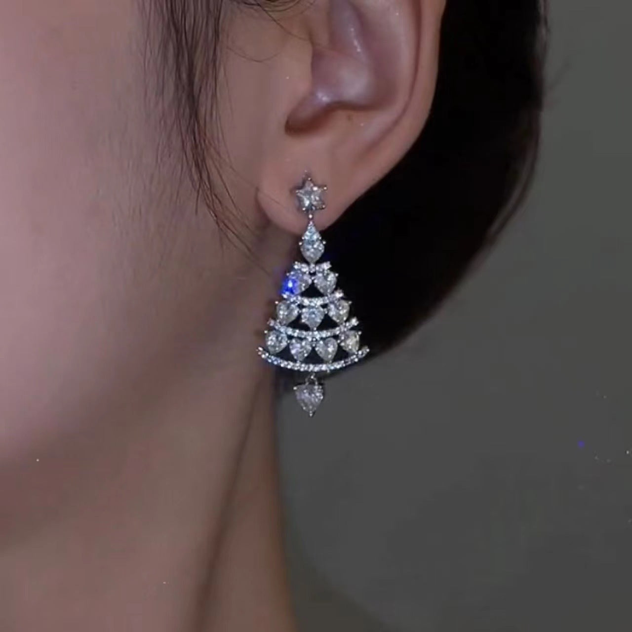 Women's High-quality Silver Needle Christmas Tree Earrings-Jewearrings