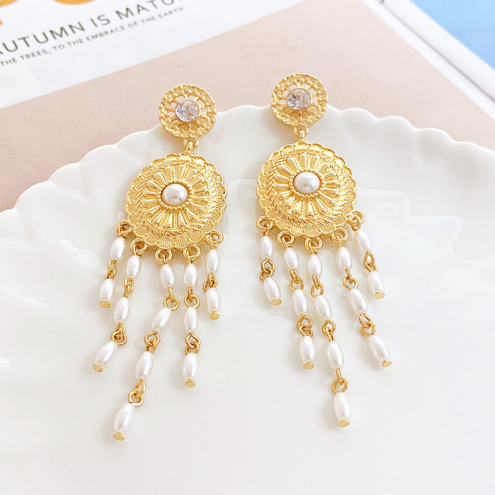 Women's Fashion Exaggerated Long Pearl Tassel Earrings-Jewearrings