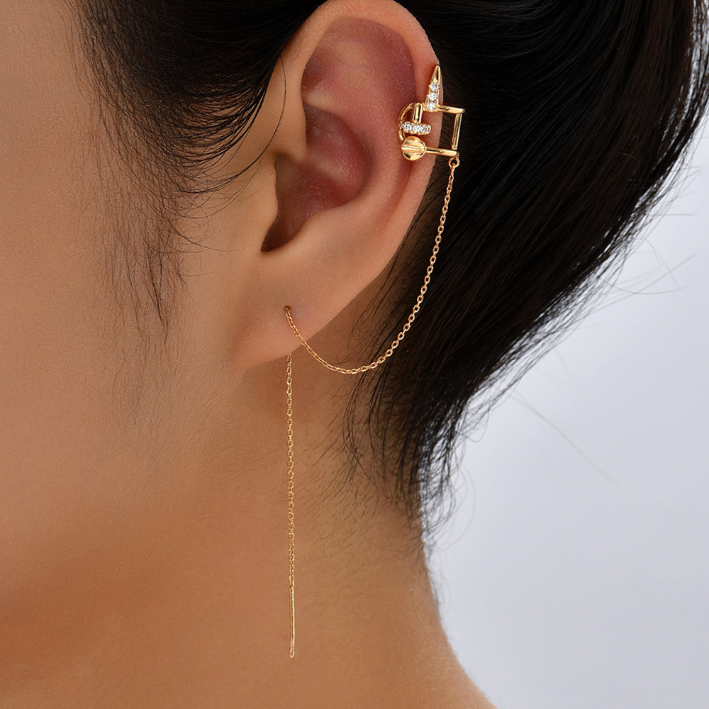 Personalized Trend Asymmetrical Micro Inlaid Zircon Ear Bone Clip Extra Long Tassel Ear Line Earrings-Jewearrings