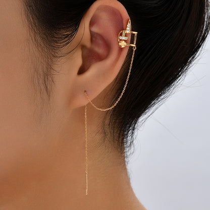 Personalized Trend Asymmetrical Micro Inlaid Zircon Ear Bone Clip Extra Long Tassel Ear Line Earrings-Jewearrings