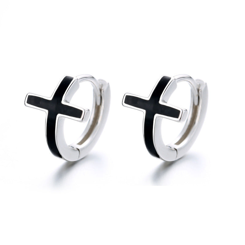 S925 Sterling Silver Cross Earrings female men Earrings-Jewearrings