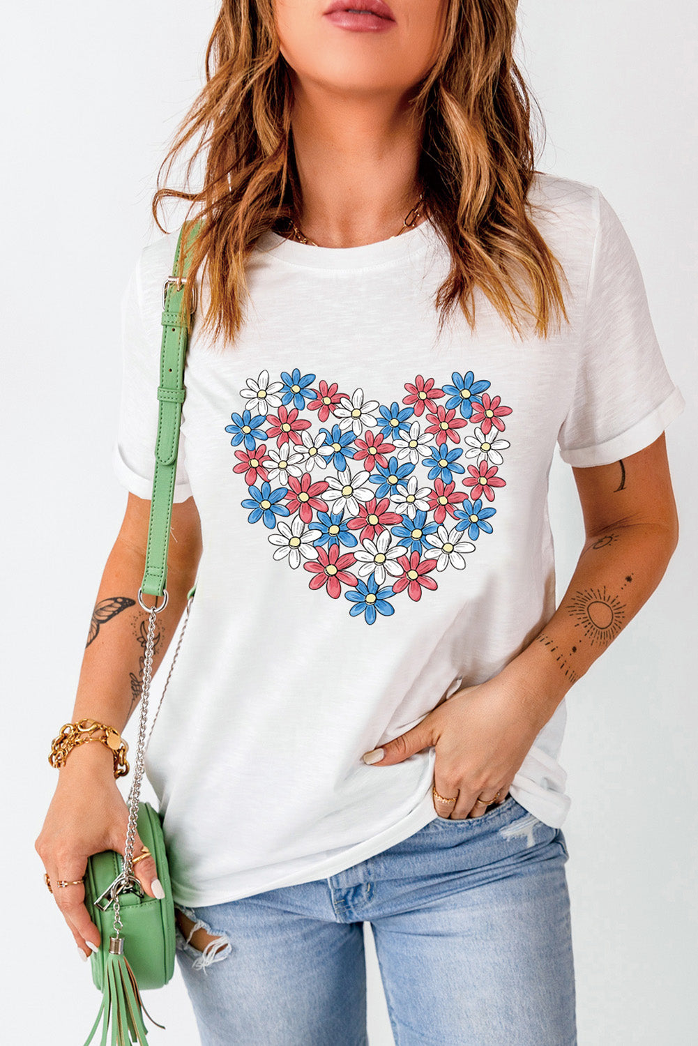 Flower Graphic Round Neck Short Sleeve T-Shirt-Jewearrings