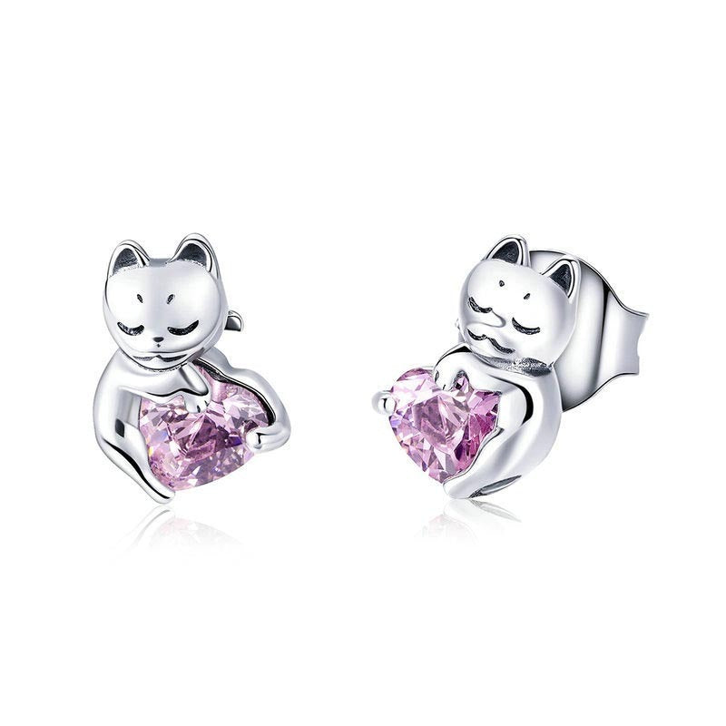 S925 Sterling Silver Cute Cat Jewelry Earrings-Jewearrings