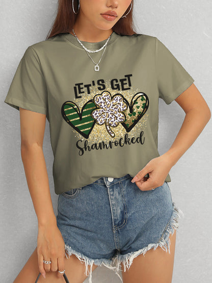 Lucky Clover Round Neck Short Sleeve T-Shirt-Jewearrings