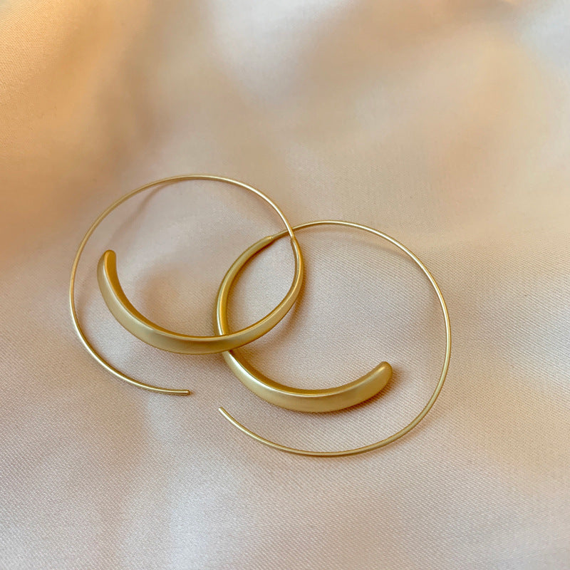 Korean Gold Matte Texture Large Hoop Earrings Women-Jewearrings