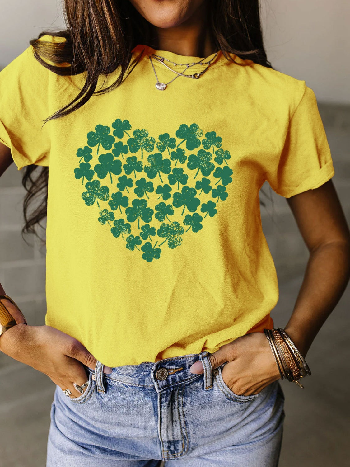 Full Size Lucky Clover Round Neck Short Sleeve T-Shirt-Jewearrings