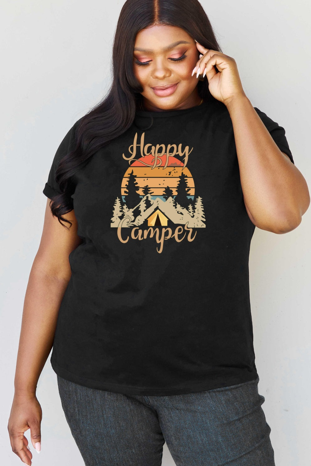 Simply Love Full Size HAPPY CAMPER Graphic T-Shirt-Jewearrings