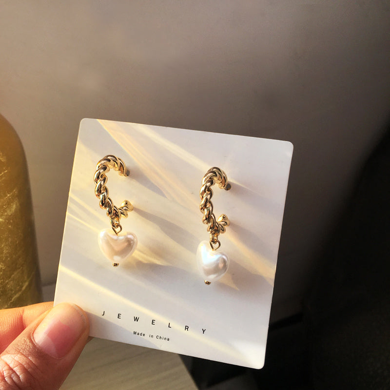 Pearl Love Earrings Simple Personality C-Shaped Twist Earrings-Jewearrings