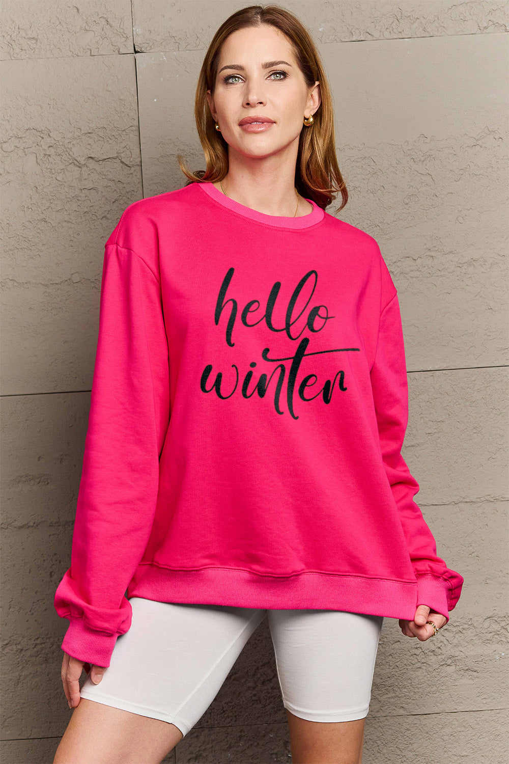 Simply Love Full Size HELLO WINTER Graphic Sweatshirt-Jewearrings