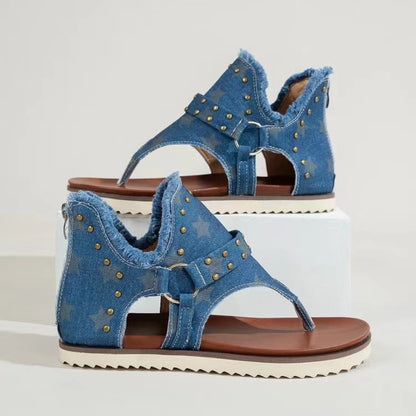 Studded Raw Hem Flat Sandals-Jewearrings