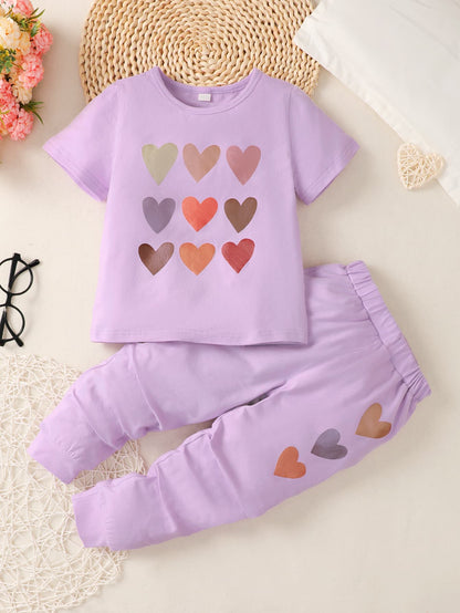 Girls Heart Print T-Shirt and Joggers Set-Jewearrings