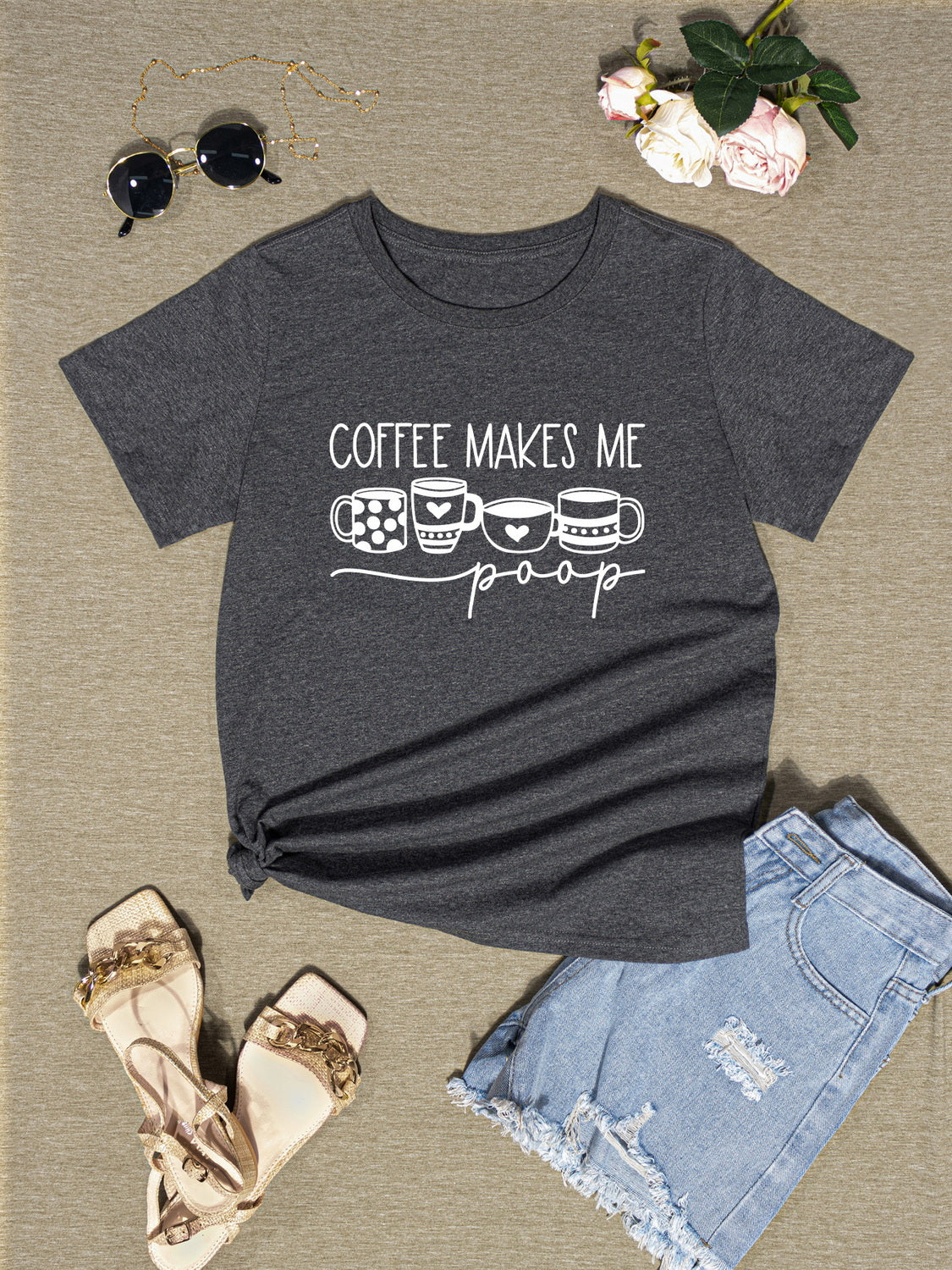 COFFEE MAKES ME Round Neck T-Shirt-Jewearrings