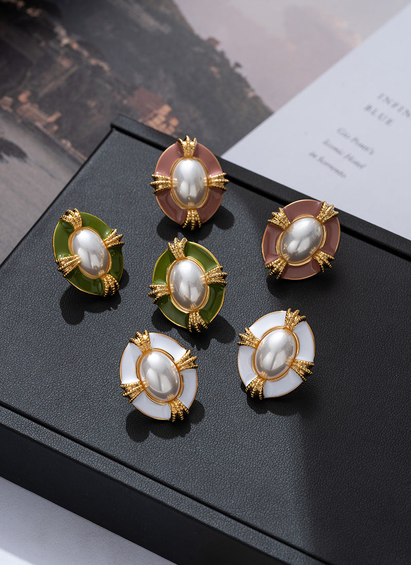 Temperament Entry Lux Enamel Dripping Vintage Pearl Earrings-Jewearrings