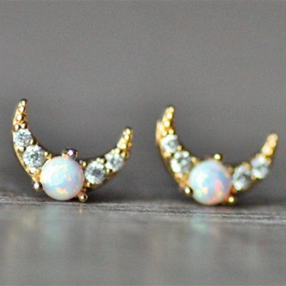 Moon Opal Stud Earrings Fashion Trend-Jewearrings