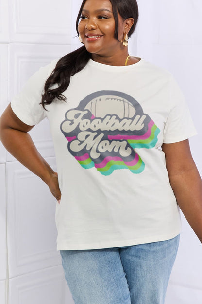 Simply Love Full Size FOOTBALL MOM Graphic Cotton Tee-Jewearrings