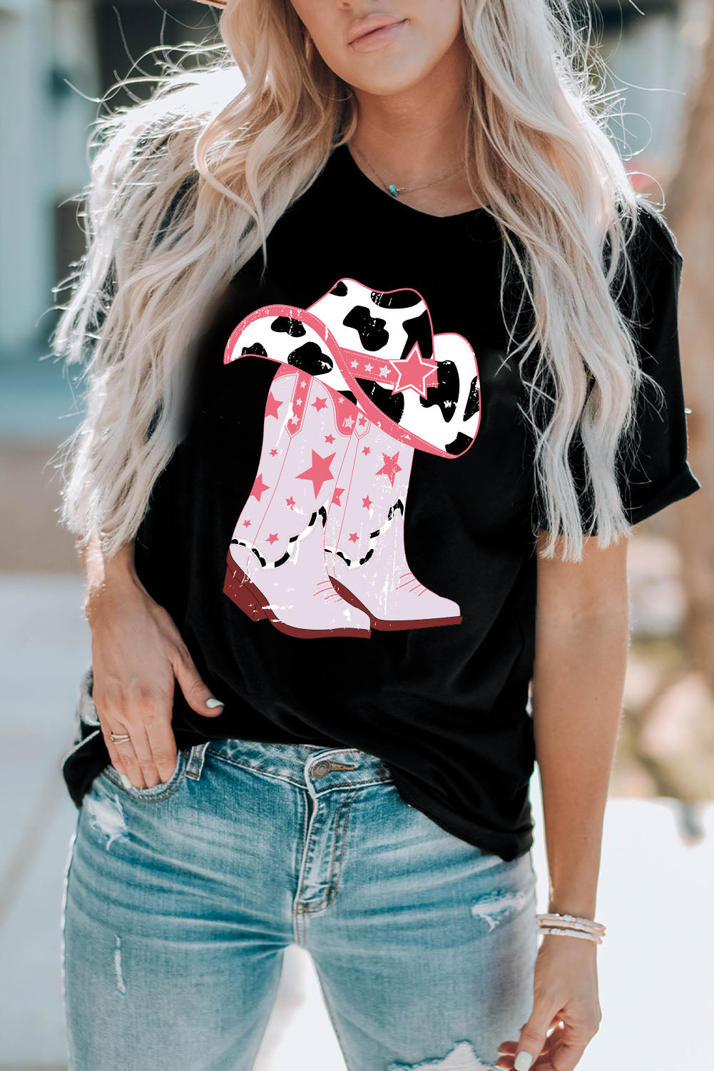 Cowboy Hat and Boots Graphic Tee-Jewearrings