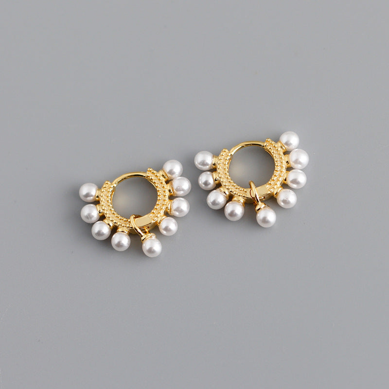 Pearl circle s925 sterling silver stud earrings-Jewearrings