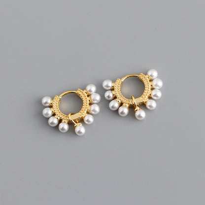 Pearl circle s925 sterling silver stud earrings-Jewearrings