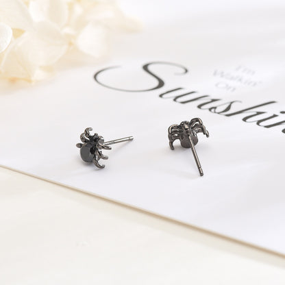 S925 sterling silver petite black spider earrings-Jewearrings