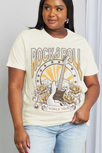 Simply Love Simply Love Full Size ROCK & ROLL WORLD TOUR Graphic Cotton Tee-Jewearrings