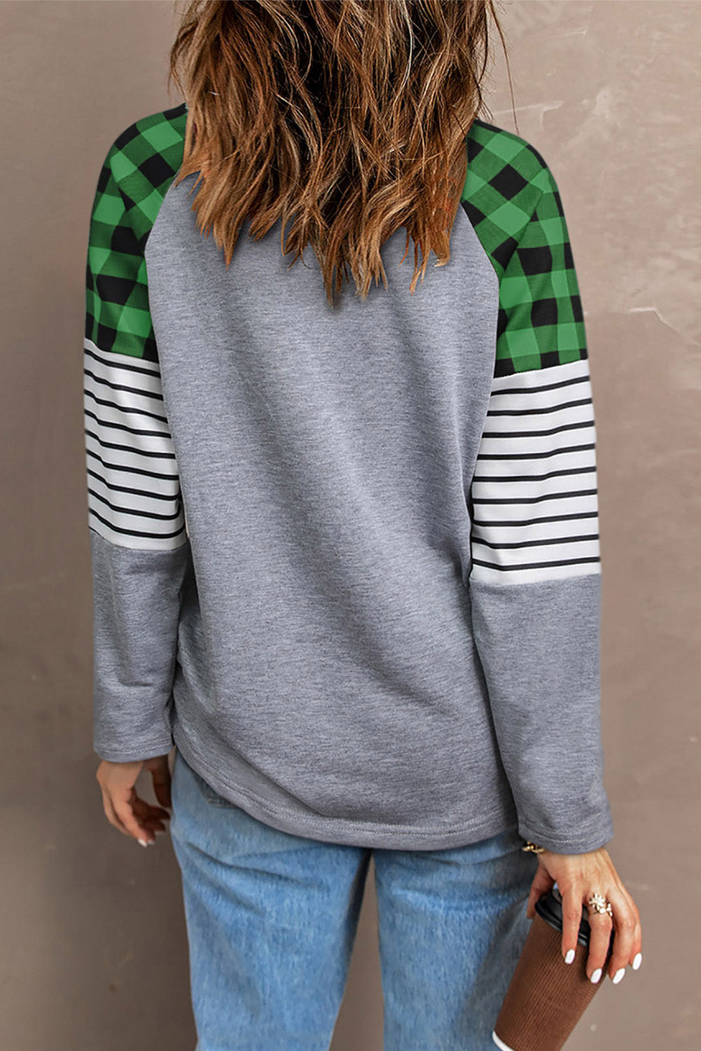 Plaid Heart Raglan Sleeve Sweatshirt-Jewearrings