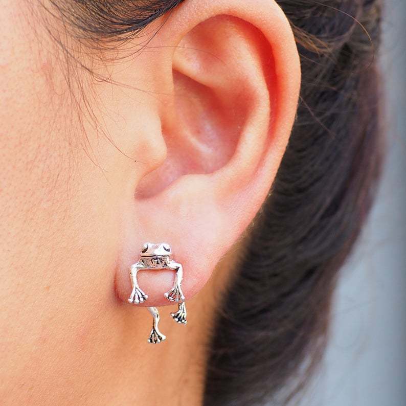 Frog Earrings Vintage Silver Cat Earrings-Jewearrings