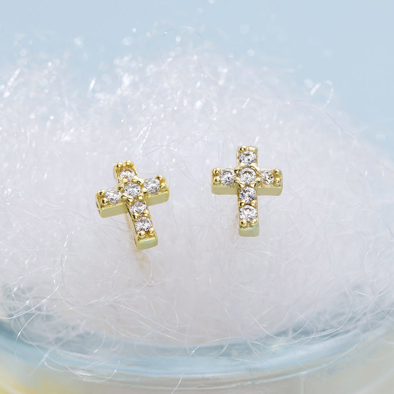 925 Sterling Silver Cross Stud Earrings Maintenance Ear Basic Female-Jewearrings