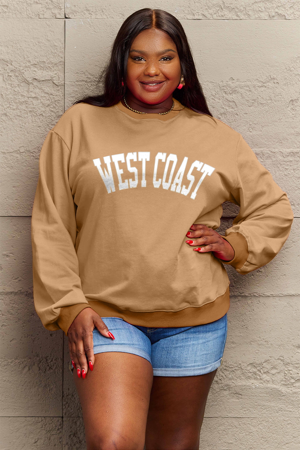 Simply Love Full Size WEST COAST Graphic Long Sleeve Sweatshirt-Jewearrings