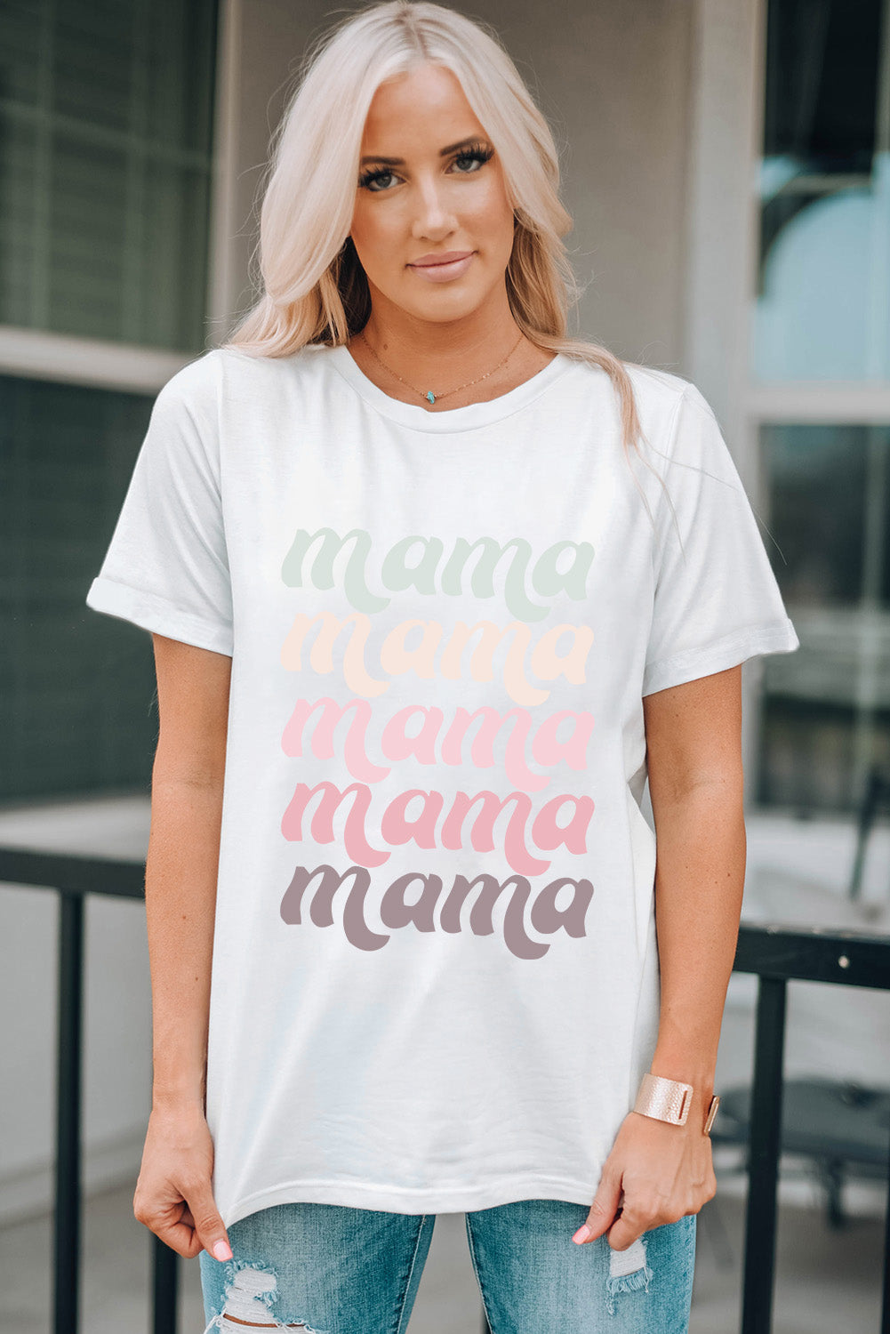 MAMA Graphic Contrast Tee Shirt-Jewearrings