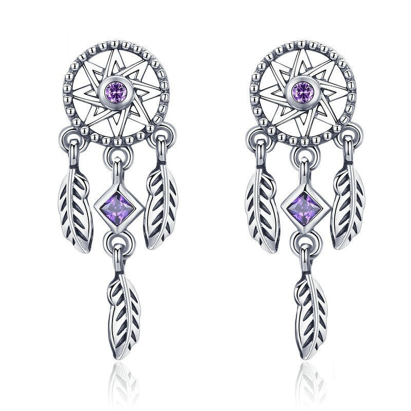 Sterling Silver Ear Studs Anti-allergy Trendy Earrings Dreamcatcher-Jewearrings