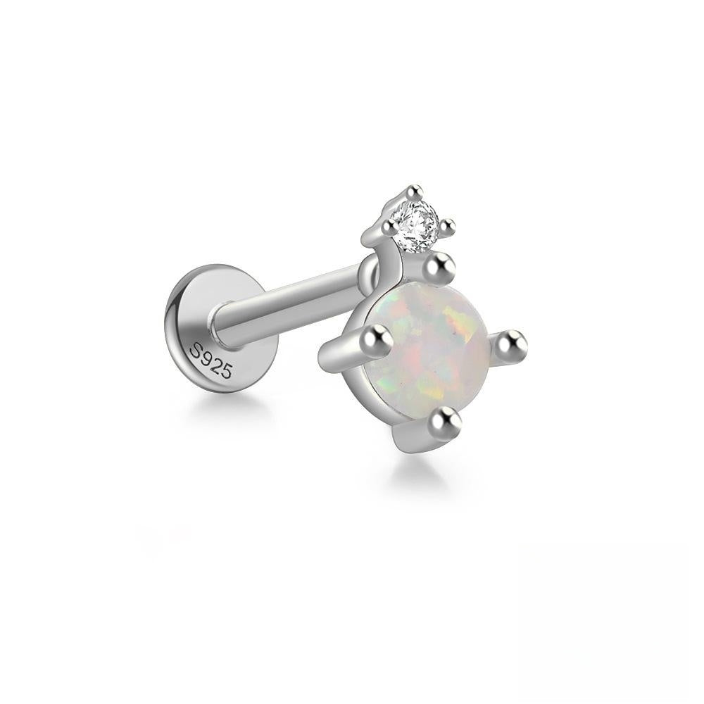 S925 Sterling Silver Opal Flat Head Internal Thread Piercing Cartilage Stud Earrings-Jewearrings