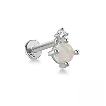 S925 Sterling Silver Opal Flat Head Internal Thread Piercing Cartilage Stud Earrings-Jewearrings