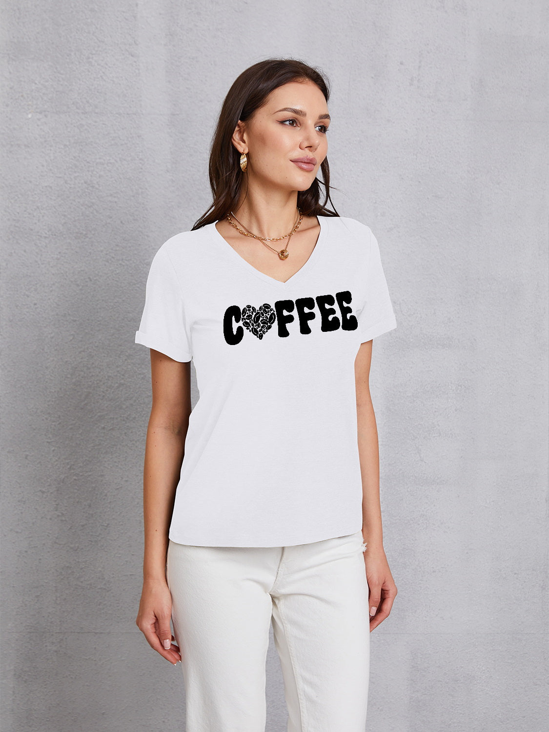 COFFEE V-Neck Short Sleeve T-Shirt-Jewearrings