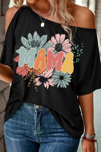 MAMA One Shoulder Half Sleeve T-Shirt-Jewearrings