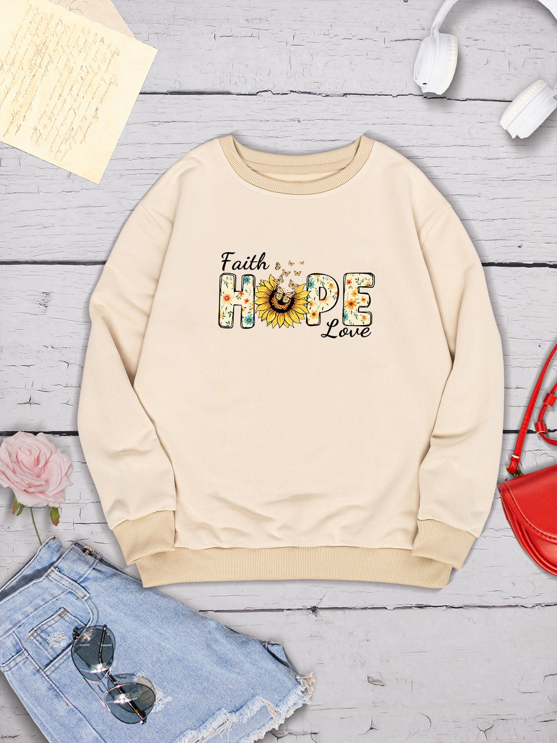 FAITH HOPE LOVE Round Neck Sweatshirt-Jewearrings